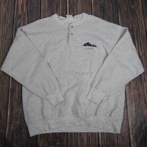 Vintage Sansegal Alaska Sweatshirt Mens XL Gray Henley Pullover Made USA 90s